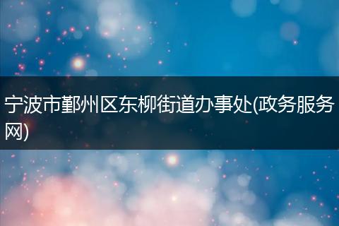 宁波市鄞州区东柳街道办事处(政务服务网)