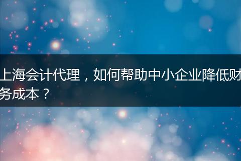 上海会计代理，如何帮助中小企业降低财务成本？