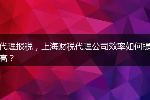 代理报税，上海财税代理公司效率如何提高？