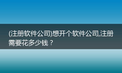 (注册软件公司)想开个软件公司,注册需要花多少钱？