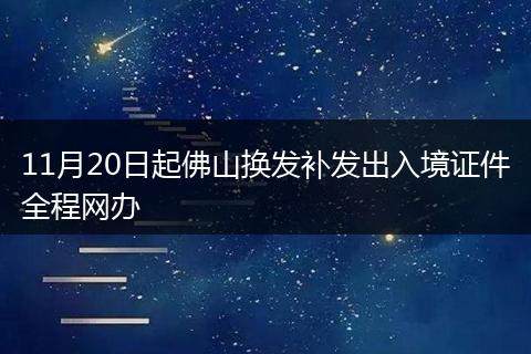 11月20日起佛山换发补发出入境证件全程网办