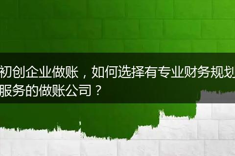 初创企业做账，如何选择有专业财务规划服务的做账公司？