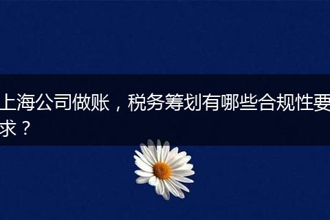 上海公司做账，税务筹划有哪些合规性要求？