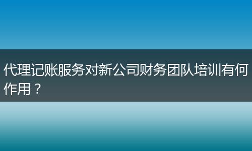 代理记账服务对新公司财务团队培训有何作用？
