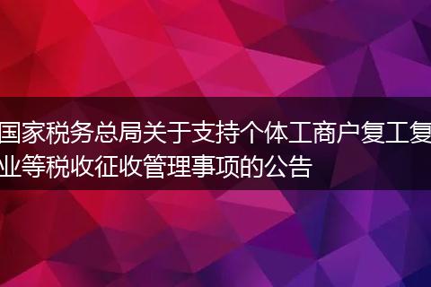 国家税务总局关于支持个体工商户复工复业等税收征收管理事项的公告