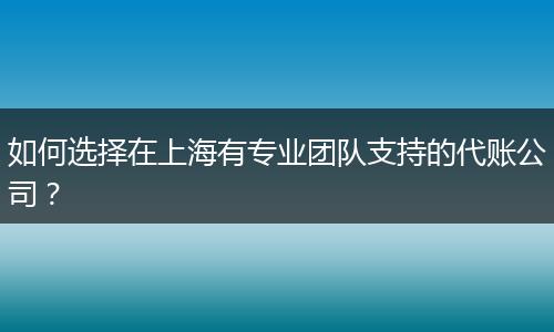 如何选择在上海有专业团队支持的代账公司？