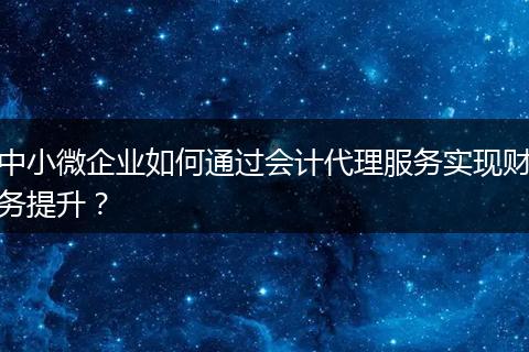 中小微企业如何通过会计代理服务实现财务提升？