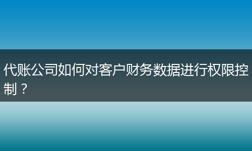 代账公司如何对客户财务数据进行权限控制？
