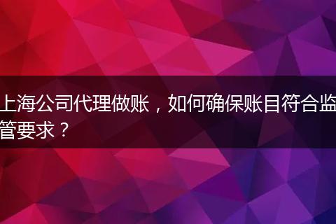 上海公司代理做账，如何确保账目符合监管要求？