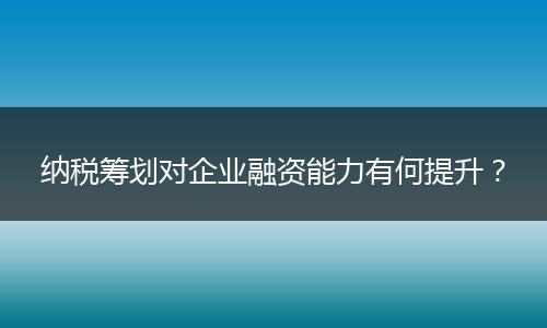 纳税筹划对企业融资能力有何提升？
