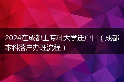 2024在成都上专科大学迁户口（成都本科落户办理流程）