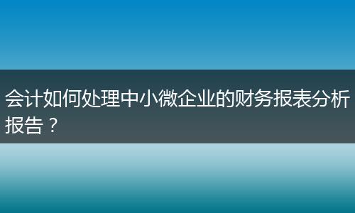 会计如何处理中小微企业的财务报表分析报告？