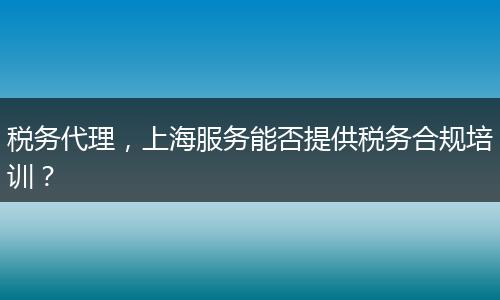 税务代理，上海服务能否提供税务合规培训？