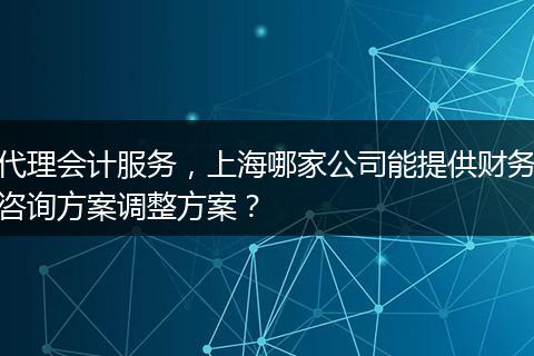代理会计服务，上海哪家公司能提供财务咨询方案调整方案？
