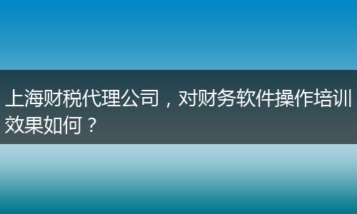 上海财税代理公司，对财务软件操作培训效果如何？