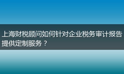 上海财税顾问如何针对企业税务审计报告提供定制服务？