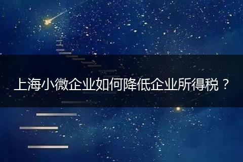 上海小微企业如何降低企业所得税？