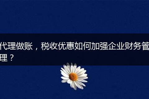 代理做账，税收优惠如何加强企业财务管理？