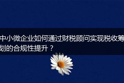 中小微企业如何通过财税顾问实现税收筹划的合规性提升？