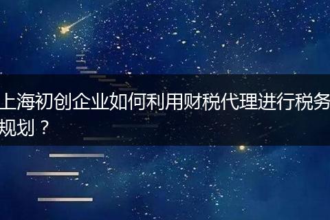 上海初创企业如何利用财税代理进行税务规划？