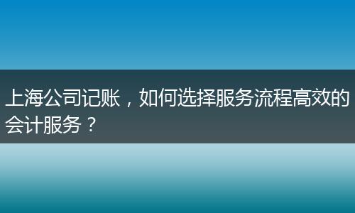 上海公司记账，如何选择服务流程高效的会计服务？