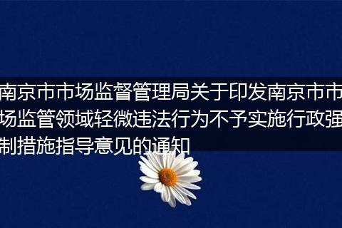 南京市市场监督管理局关于印发南京市市场监管领域轻微违法行为不予实施行政强制措施指导意见的通知