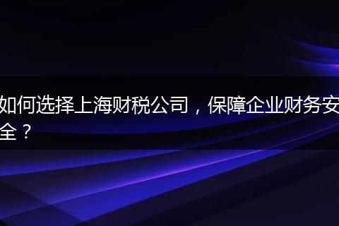 如何选择上海财税公司，保障企业财务安全？