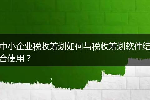 中小企业税收筹划如何与税收筹划软件结合使用？