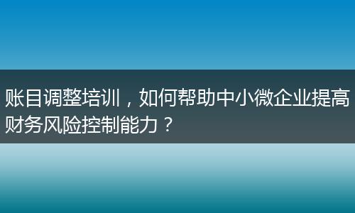 账目调整培训，如何帮助中小微企业提高财务风险控制能力？