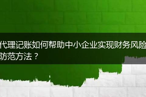 代理记账如何帮助中小企业实现财务风险防范方法？