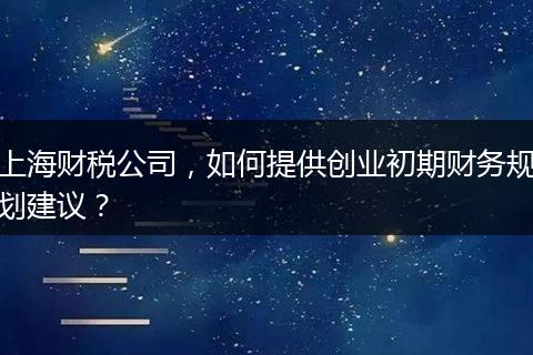 上海财税公司，如何提供创业初期财务规划建议？
