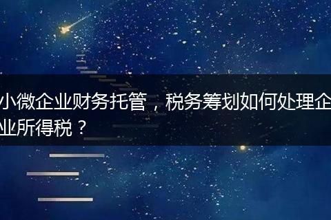 小微企业财务托管，税务筹划如何处理企业所得税？