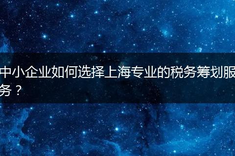 中小企业如何选择上海专业的税务筹划服务？