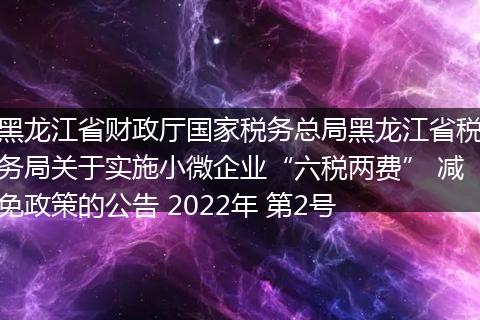 黑龙江省财政厅国家税务总局黑龙江省税务局关于实施小微企业“六税两费” 减免政策的公告 2022年 第2号