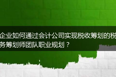 企业如何通过会计公司实现税收筹划的税务筹划师团队职业规划？