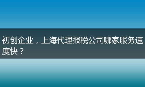初创企业，上海代理报税公司哪家服务速度快？