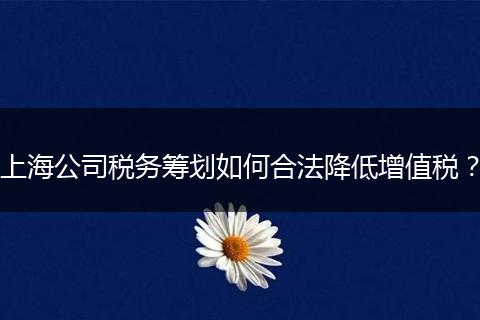 上海公司税务筹划如何合法降低增值税？