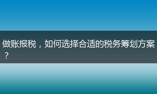 做账报税，如何选择合适的税务筹划方案？