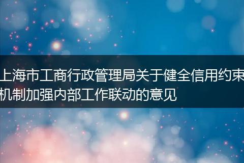 上海市工商行政管理局关于健全信用约束机制加强内部工作联动的意见