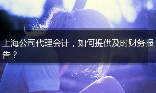 上海公司代理会计，如何提供及时财务报告？