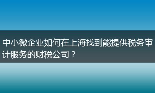 中小微企业如何在上海找到能提供税务审计服务的财税公司？