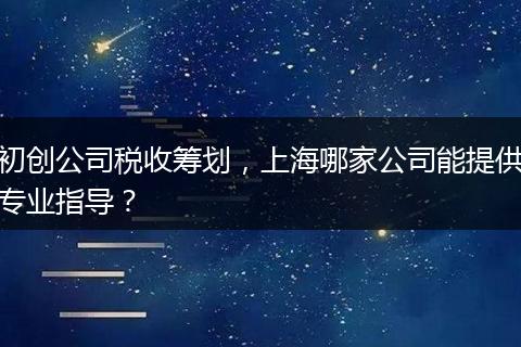 初创公司税收筹划，上海哪家公司能提供专业指导？