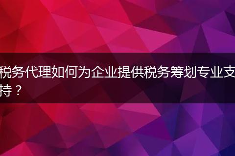 税务代理如何为企业提供税务筹划专业支持？