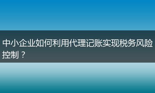 中小企业如何利用代理记账实现税务风险控制？
