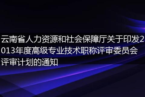 云南省人力资源和社会保障厅关于印发2013年度高级专业技术职称评审委员会评审计划的通知