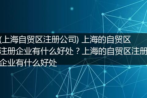 (上海自贸区注册公司) 上海的自贸区注册企业有什么好处?上海的自贸区注册企业有什么好处