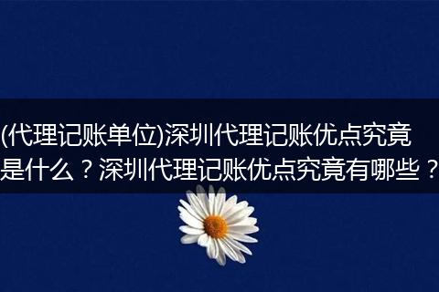 (代理记账单位)深圳代理记账优点究竟是什么？深圳代理记账优点究竟有哪些？