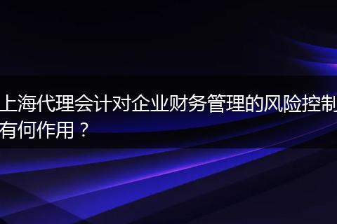 上海代理会计对企业财务管理的风险控制有何作用?