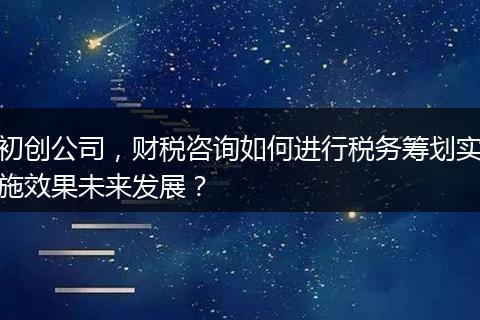 初创公司，财税咨询如何进行税务筹划实施效果未来发展？