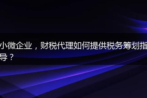 小微企业,财税代理如何提供税务筹划指导?